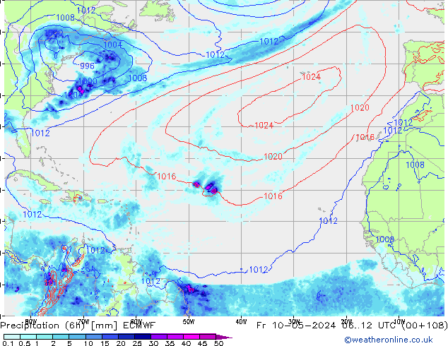 Z500/Rain (+SLP)/Z850 ECMWF Fr 10.05.2024 12 UTC