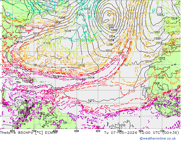 Theta-e 850hPa ECMWF mar 07.05.2024 12 UTC