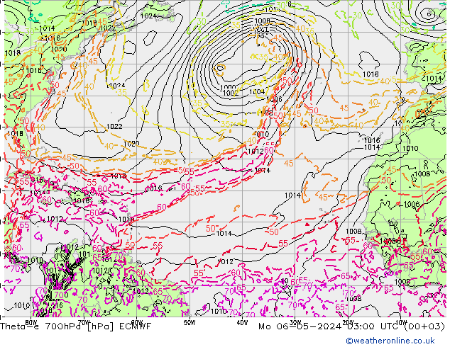 Theta-e 700hPa ECMWF lun 06.05.2024 03 UTC