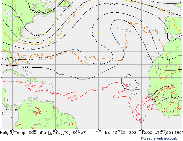 Z500/Rain (+SLP)/Z850 ECMWF пн 13.05.2024 12 UTC