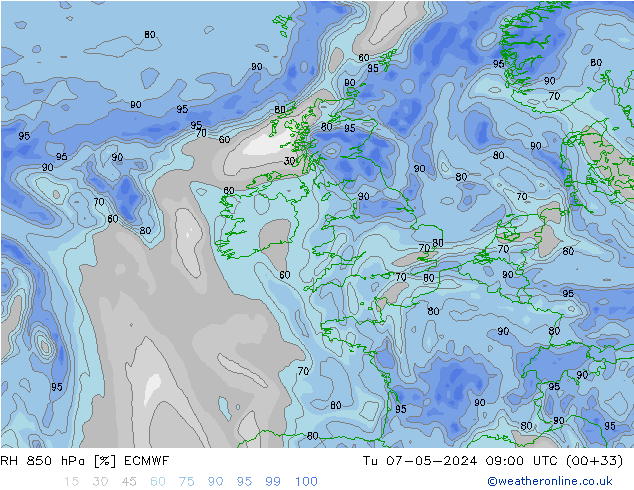 RH 850 hPa ECMWF mar 07.05.2024 09 UTC