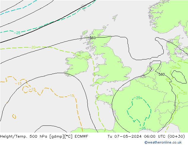 Z500/Regen(+SLP)/Z850 ECMWF di 07.05.2024 06 UTC