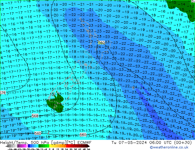 Z500/Rain (+SLP)/Z850 ECMWF  07.05.2024 06 UTC