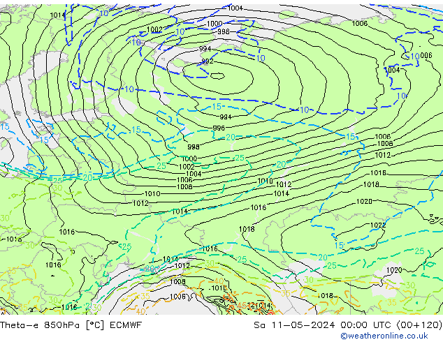 Theta-e 850hPa ECMWF sáb 11.05.2024 00 UTC