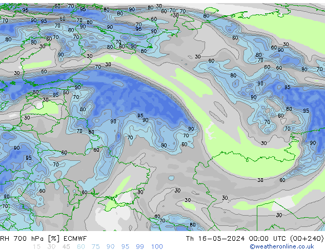 Humidité rel. 700 hPa ECMWF jeu 16.05.2024 00 UTC