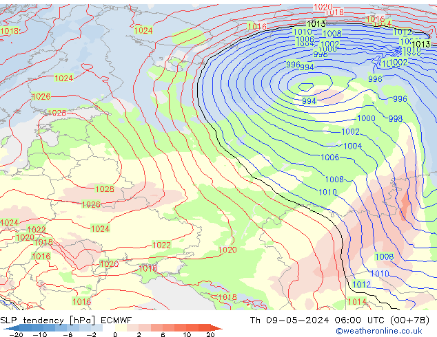 Tendenza di Pressione ECMWF gio 09.05.2024 06 UTC