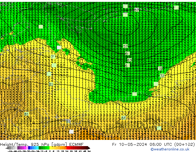 Height/Temp. 925 hPa ECMWF Sex 10.05.2024 06 UTC