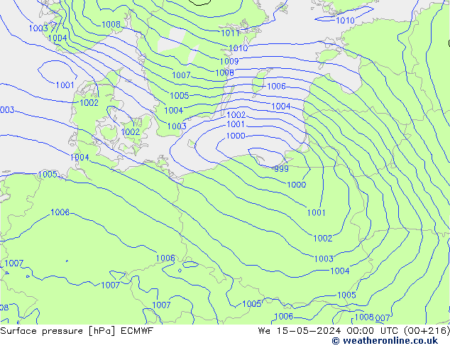 Surface pressure ECMWF We 15.05.2024 00 UTC