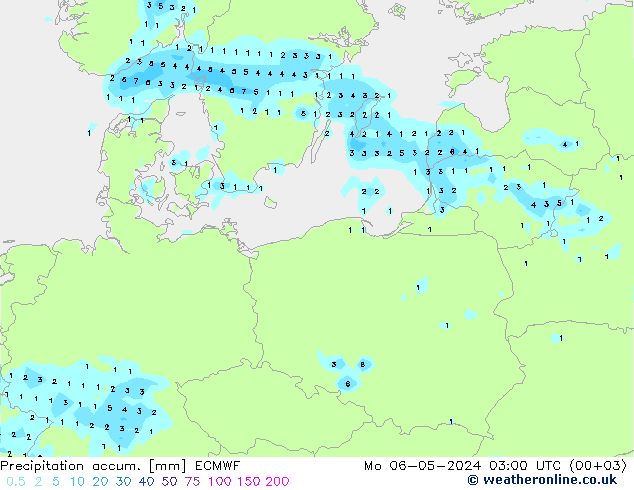 Precipitation accum. ECMWF Po 06.05.2024 03 UTC