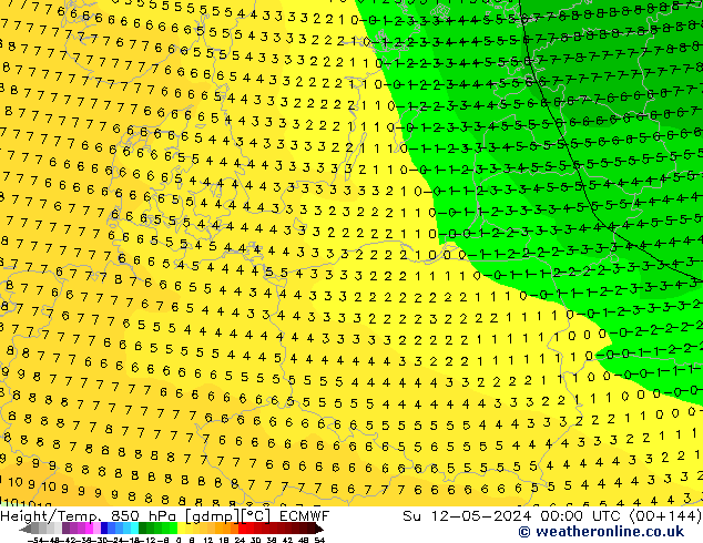 Z500/Rain (+SLP)/Z850 ECMWF Dom 12.05.2024 00 UTC