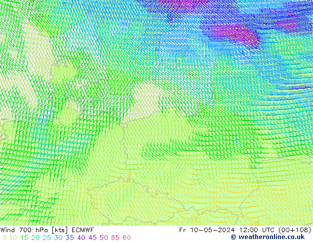 Wind 700 hPa ECMWF Fr 10.05.2024 12 UTC