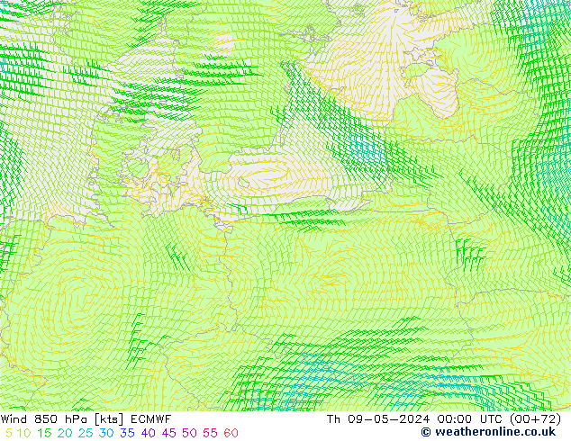 Wind 850 hPa ECMWF Th 09.05.2024 00 UTC