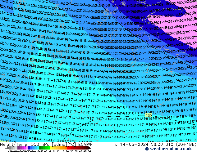 Z500/Regen(+SLP)/Z850 ECMWF di 14.05.2024 06 UTC