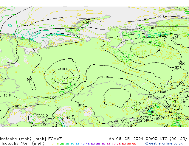 Isotachs (mph) ECMWF  06.05.2024 00 UTC