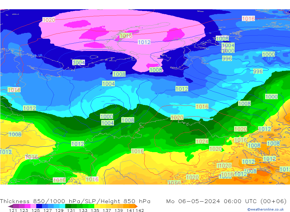 Thck 850-1000 гПа ECMWF пн 06.05.2024 06 UTC