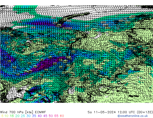 Wind 700 hPa ECMWF Sa 11.05.2024 12 UTC