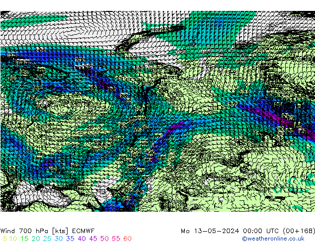 Wind 700 hPa ECMWF Mo 13.05.2024 00 UTC