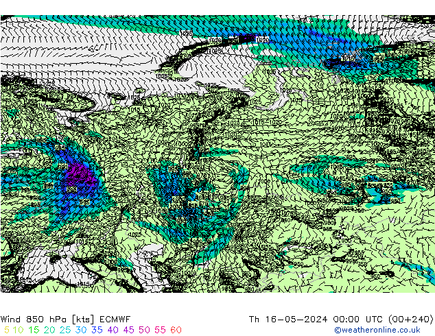 Wind 850 hPa ECMWF Th 16.05.2024 00 UTC