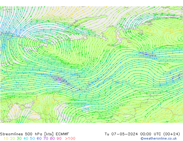 Línea de corriente 500 hPa ECMWF mar 07.05.2024 00 UTC