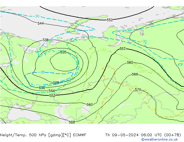 Z500/Rain (+SLP)/Z850 ECMWF Qui 09.05.2024 06 UTC