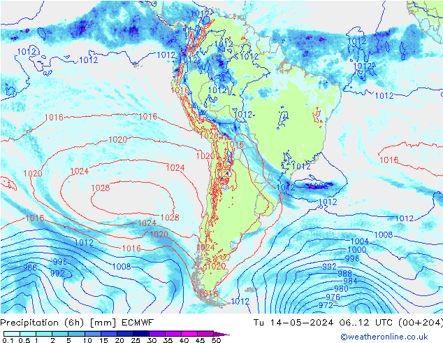 Z500/Rain (+SLP)/Z850 ECMWF  14.05.2024 12 UTC