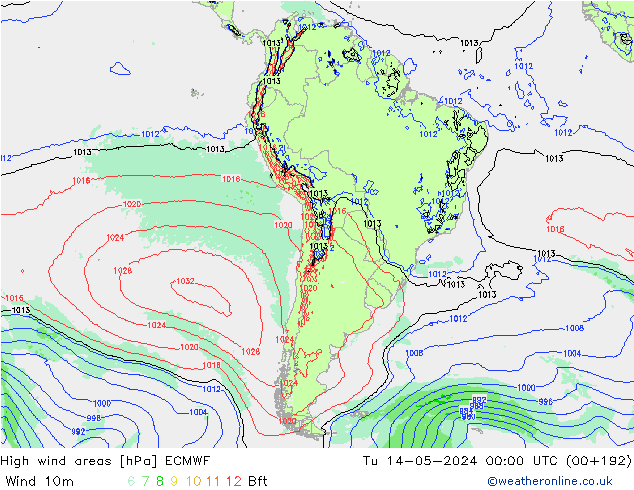 High wind areas ECMWF mar 14.05.2024 00 UTC