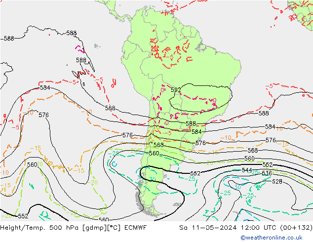 Z500/Rain (+SLP)/Z850 ECMWF Sa 11.05.2024 12 UTC