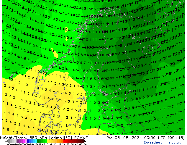 Z500/Rain (+SLP)/Z850 ECMWF St 08.05.2024 00 UTC