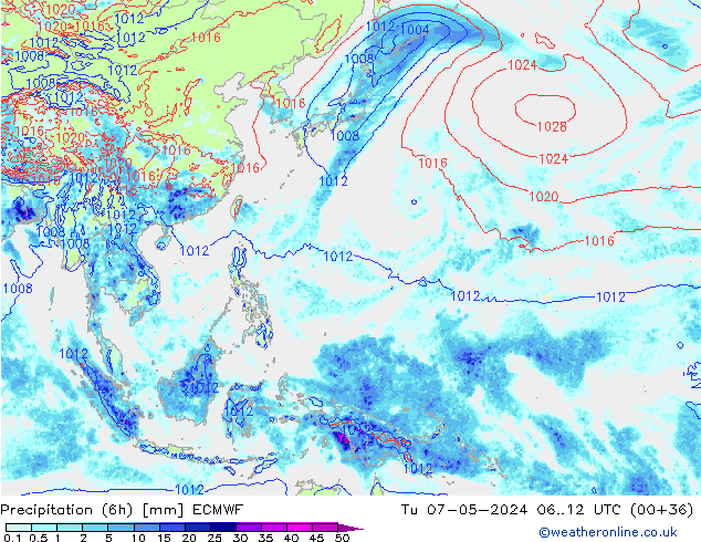 Z500/Rain (+SLP)/Z850 ECMWF Tu 07.05.2024 12 UTC