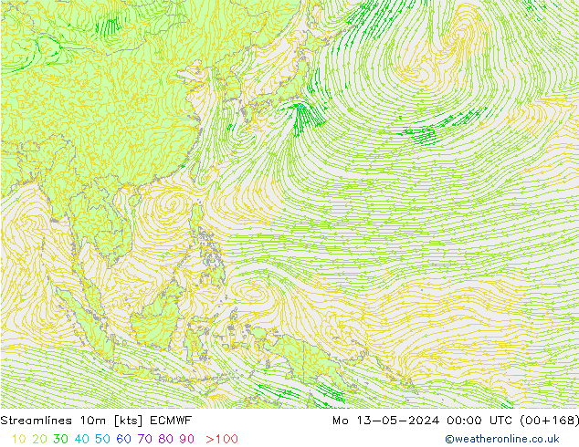 Streamlines 10m ECMWF Mo 13.05.2024 00 UTC