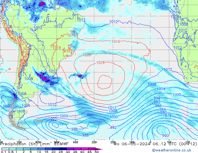 Z500/Rain (+SLP)/Z850 ECMWF Mo 06.05.2024 12 UTC