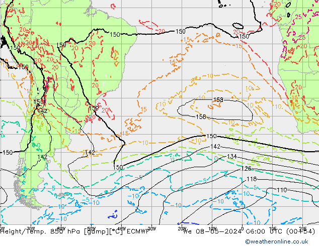Z500/Yağmur (+YB)/Z850 ECMWF Çar 08.05.2024 06 UTC