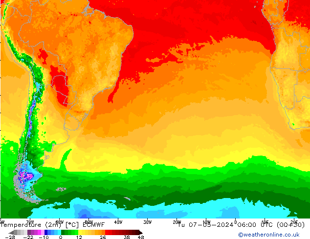 Sıcaklık Haritası (2m) ECMWF Sa 07.05.2024 06 UTC