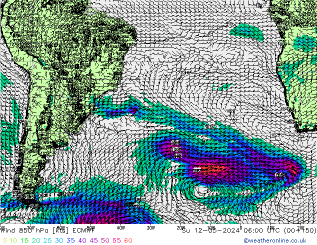 Vento 850 hPa ECMWF dom 12.05.2024 06 UTC