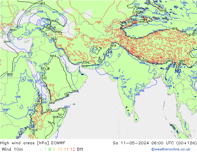 High wind areas ECMWF сб 11.05.2024 06 UTC