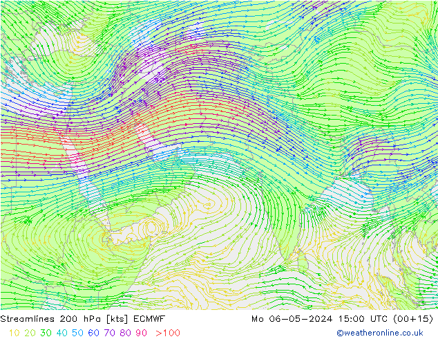 Línea de corriente 200 hPa ECMWF lun 06.05.2024 15 UTC