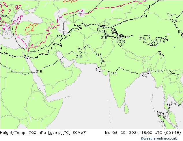 Height/Temp. 700 hPa ECMWF Po 06.05.2024 18 UTC