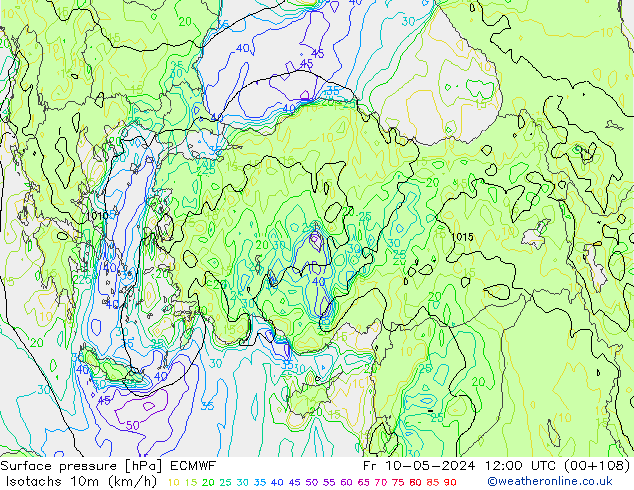 Isotachs (kph) ECMWF Fr 10.05.2024 12 UTC