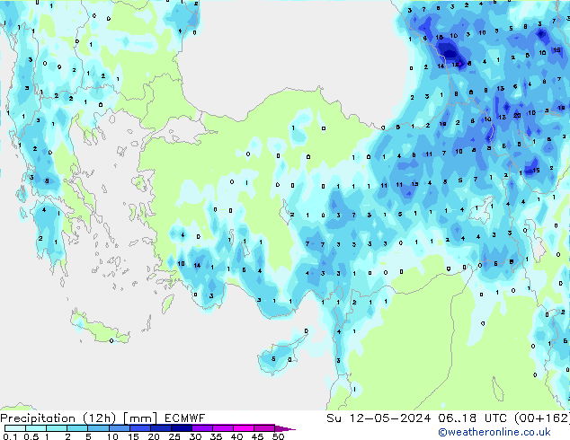 Yağış (12h) ECMWF Paz 12.05.2024 18 UTC