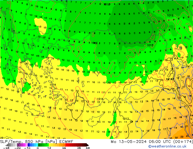 SLP/Temp. 850 hPa ECMWF lun 13.05.2024 06 UTC