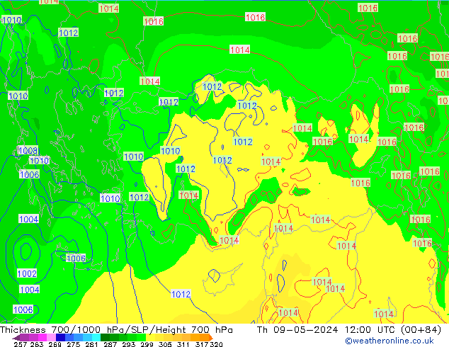 Dikte700-1000 hPa ECMWF do 09.05.2024 12 UTC