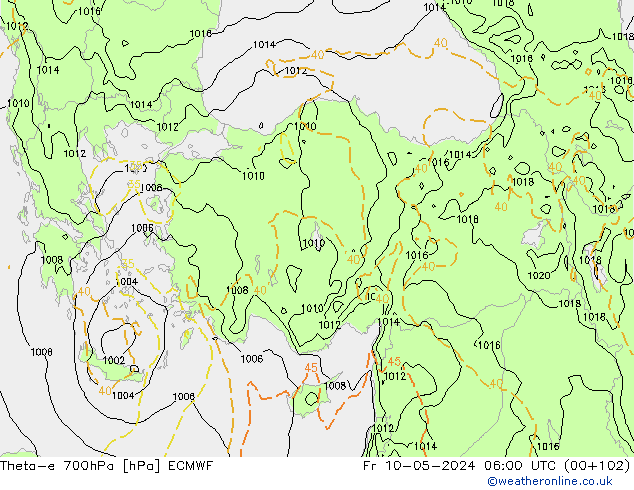 Theta-e 700hPa ECMWF Cu 10.05.2024 06 UTC