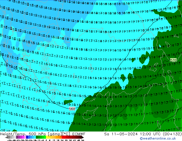 Z500/Rain (+SLP)/Z850 ECMWF Sa 11.05.2024 12 UTC