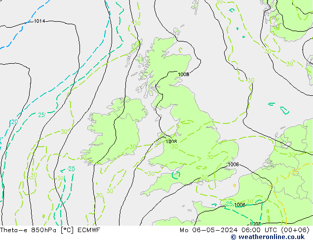 Theta-e 850hPa ECMWF Seg 06.05.2024 06 UTC