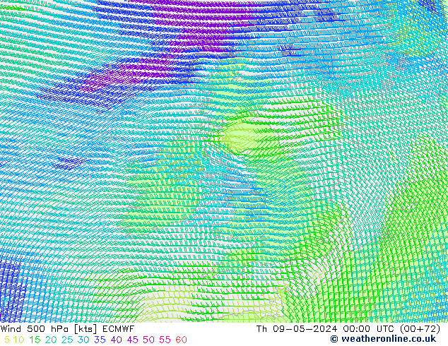 ветер 500 гПа ECMWF чт 09.05.2024 00 UTC