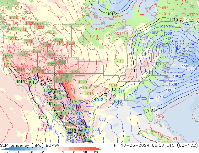 SLP tendency ECMWF Pá 10.05.2024 06 UTC