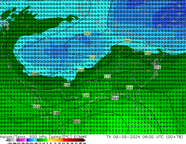 Z500/Rain (+SLP)/Z850 ECMWF Th 09.05.2024 06 UTC