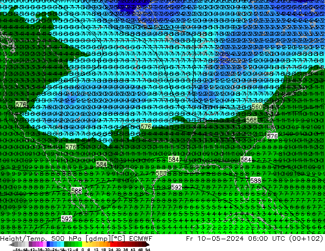 Z500/Rain (+SLP)/Z850 ECMWF Fr 10.05.2024 06 UTC