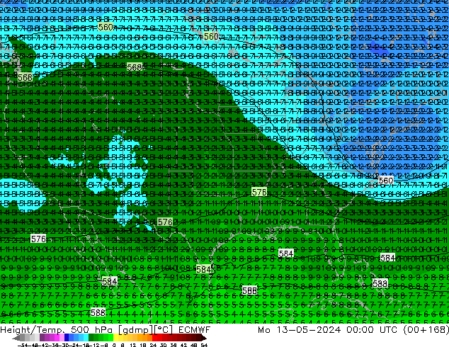 Z500/Rain (+SLP)/Z850 ECMWF Seg 13.05.2024 00 UTC