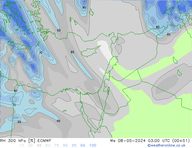 RH 300 гПа ECMWF ср 08.05.2024 03 UTC